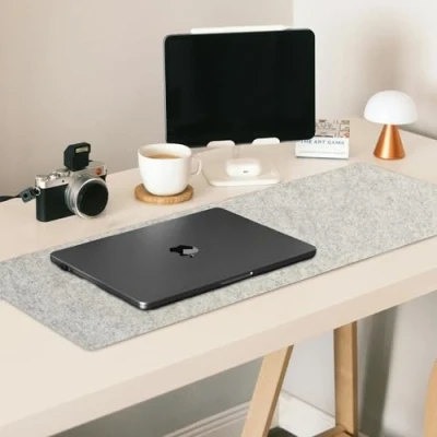 Image of Premium Felt Desk Mat in Light Grey 90x30cm Non Slip, Water Resistant Table Protector (Light Grey, 90x30cm)