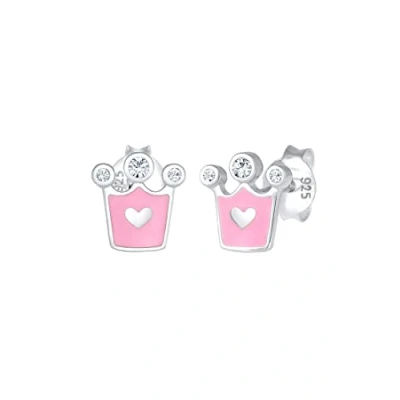 Image of Elli Earrings Heart Crown Crystals 925 Sterling Silver
