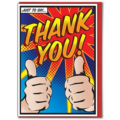 Image of Brainbox Candy Pop Art Thank You Card &#039;Thumbs Up You&#039; Perfect For Thanking Men Women Best Friends Mates Him Her Boyfriend Girlfriend Partner