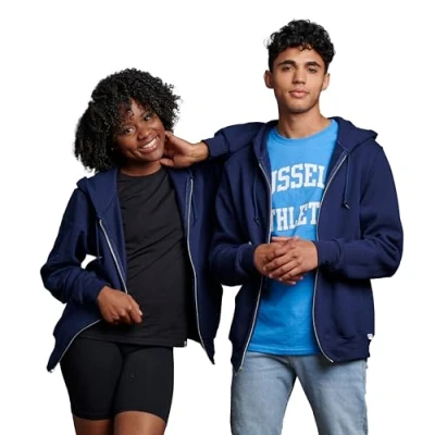 Image of Russell Athletic Men&#039;s Dri Power Fleece Hoodies &amp; Sweatshirts, Moisture Wicking, Cotton Blend, Relaxed Fit, Sizes S 4X, Navy, L
