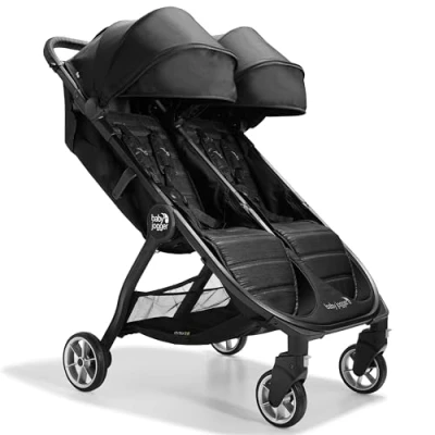 Image of Baby Jogger City Tour 2 Double Travel Pushchair Lightweight, Foldable &amp; Portable Buggy Pitch Black