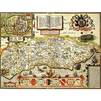 Image of Sussex Historical Map 1000 Piece Jigsaw Puzzle (1610). Free print!