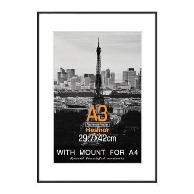 Image of Hesmor A3 Picture Frame Black Famlily Photo 12 x 16.5 Inch Size with Clear Plexiglass for Wall Mounting, Single Poster Mount A4 Print