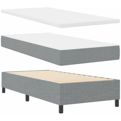 Image of vidaXL Box Spring Bed with Mattress &amp; Bench Light Grey 90x200 cm Fabric