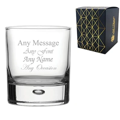 Image of Personalised Engraved Bubble Whiskey Tumbler Glass, Personalise with a Message for Any Occasion, Stylize Variety of Fonts, Gift Box Included, Laser Engraved, Birthday Wedding Usher
