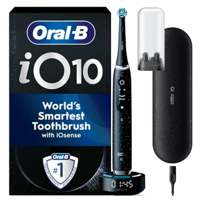 Image of Oral B iO10 Electric Toothbrushes For Adults, Gifts Women / Men, 1 Handle, Ultimate Clean Toothbrush Head, Charging Travel Case, 7 Modes, 2 Pin UK Plug, Cosmic Black, IO