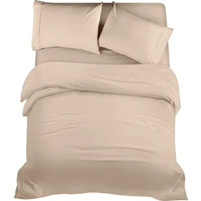 Image of Utopia Bedding 4 Piece Double Set Duvet Cover, Fitted Sheet with Pillow cases Soft Brushed Microfiber (Beige)