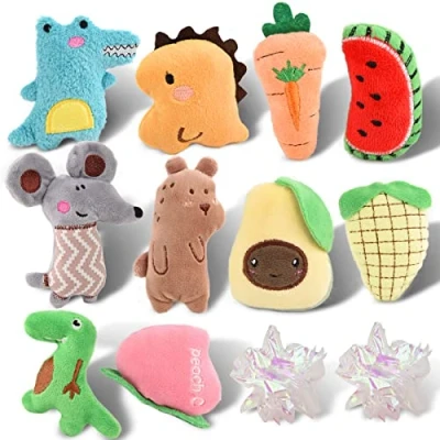 Image of onebarleycorn Cat Catnip Toys, 12 Pcs Toys for Indoor Cats Adult Kitten Plush Chew Teeth Cleaning Toy Interactive Pillow Crinkle Balls