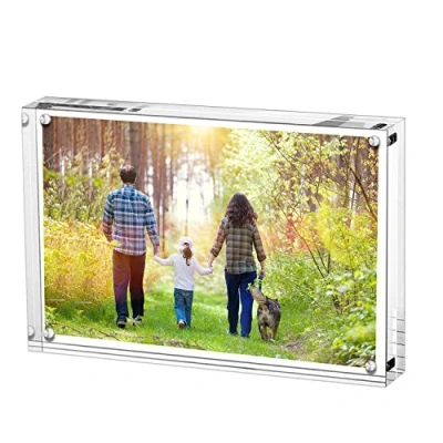 Image of Boxalls Acrylic Photo Frame 10 x 15 cm (4 6 inch), Double Sided Picture with Magnetic, Clear Frameless Desktop Block