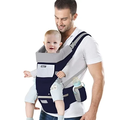 Image of IULONEE Baby Carrier with Hip Seat Ergonomic Toddler Carriers Backpack Shoulder Adjustable Front and Back Carry for Newborn 3 Months to Years(7 45lbs) Dark Blue