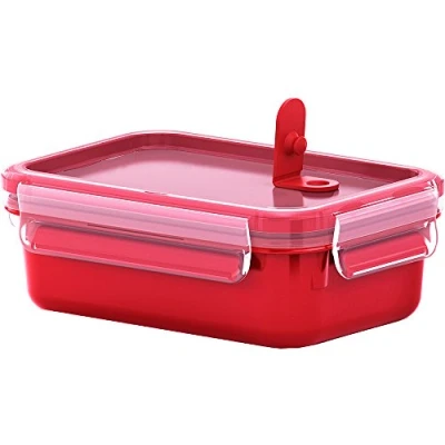 Image of Emsa Microwave Can Clip &amp; Micro 517771 Valve 0.55 L Lunch Box Integrated Measurement Made in Germany Red/ Transparent