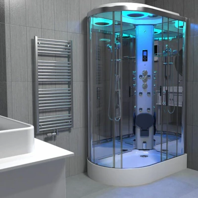 Image of Insignia Premium Offset Quadrant Steam Shower Cabin 1100 x 700mm Chrome Frame Right Hand