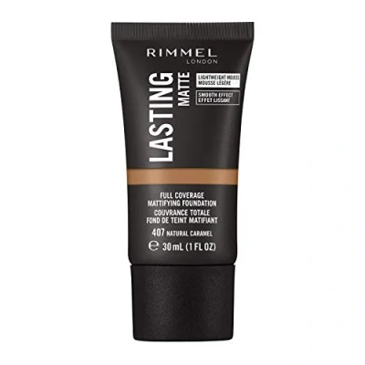 Image of Rimmel Lasting Matte Full Coverage Light weight Foundation 30ml, 407 Natural Caramel