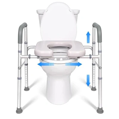 Image of tinysiry Raised Toilet Seat, Height Adjustable Elevated Seat with Padded Armrests &amp; Non Slip Handles Widen Riser Commode Chair for Seniors Disabled, Supports Up to 400 lbs WHI