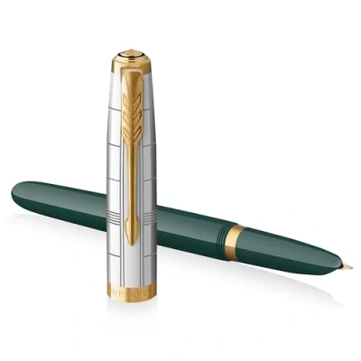Image of Parker 51 Premium Collection Fountain Pen Forest Green with Gold Trim Fine Nib Gift Boxed