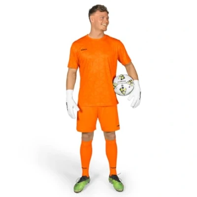 Image of FORZA Men&#039;s Goalkeeper Kit [XS XXL] Complete Football Set with Short Sleeve Jersey, Shorts &amp; Knee High Socks (UK, Alpha, S, Regular, Fluro Orange)
