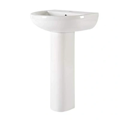 Image of Milano Ballam Modern White Ceramic Full Pedestal 1 Tap Hole Bathroom Basin Sink 500mm x 416mm