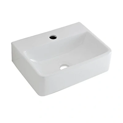 Image of Milano Farington White Rectangular Countertop Wall Mounted 1 Tap Hole Bathroom Basin Sink 400mm x 295mm