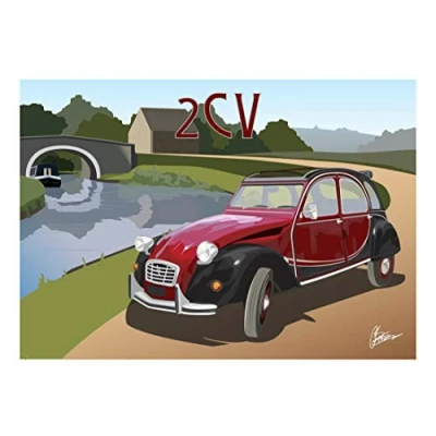 Image of Citroen 2CV Art Deco Birthday Fathers Day Blank Card