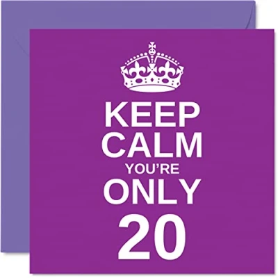Image of Funny 20th Birthday Cards for Men Woman Keep Calm Fun Happy Card Brother Daughter Grandson Sister Son Granddaughter Niece Nephew Uncle, 145mm x Joke Humour Greeting