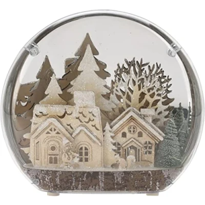 Image of Muddy Hands Oval Dome Christmas Village Scene with Squirrel &amp; Child Playing LED Warm White Light Up Battery Powered Table Top Ornament Decoration