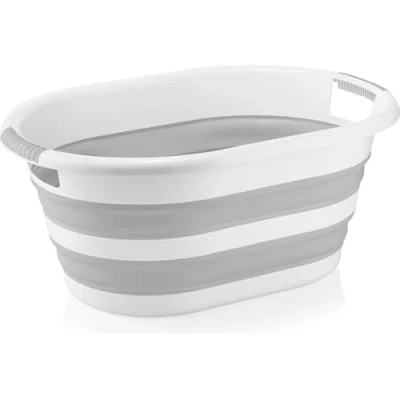 Image of 38 Litre Large Collapsible Laundry Basket Space Saving Foldable Plastic Washing Clothes Storage Hamper Bin (Grey)