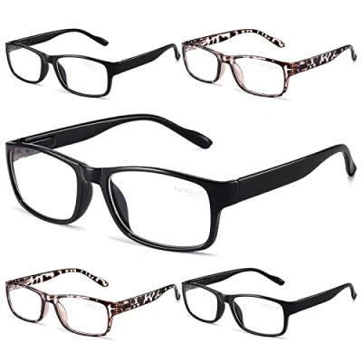 Image of Gaoye 5 Pack Reading Glasses Blue Light Blocking,Spring Hinge Readers for Women Men Anti Glare Filter Lightweight Eyeglasses (3 Black + 2 Leopard, 3.0)