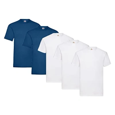 Image of Fruit of the Loom Pack 5 T Shirts, 3 x White + 2 Navy 1 HL Kauf Notepad, Size S