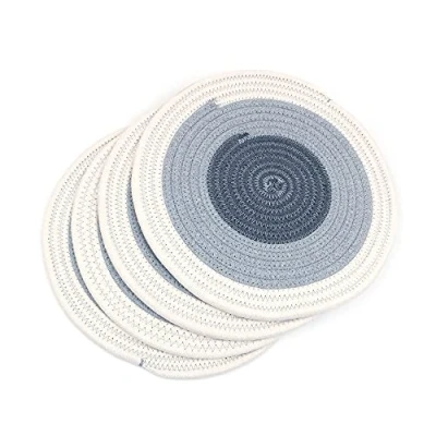 Image of Alnicov 11.8 Inch Round Placemats Set of 4,Cotton Woven Rattan Heat Resistant Tablemat,Non Slip Washable Table Mats for Dining Holiday Party Kitchen Mat,Gradient Gray