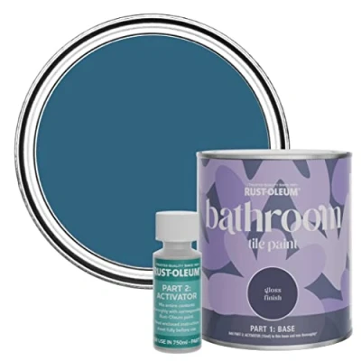 Image of Rust Oleum Blue Water Resistant Bathroom Tile Paint in Gloss Finish Cobalt 750ml