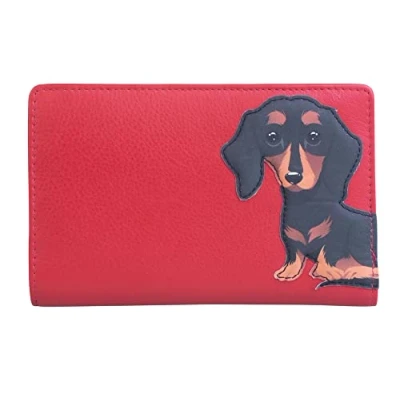 Image of Mala Leather Frank Dachshund Sausage Dog Compact Purse RFID Protection (Red)