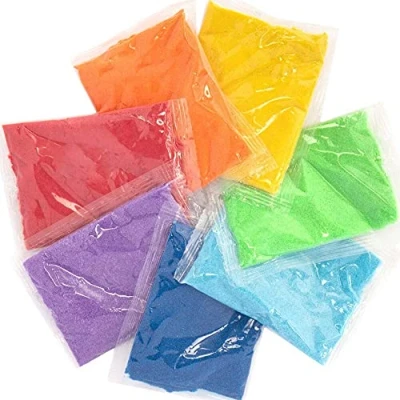 Image of Baker Ross AX960 Rainbow Coloured Craft Sand Pack of 7, Bag Sand, Decorative for Children, Art Supplies Kids
