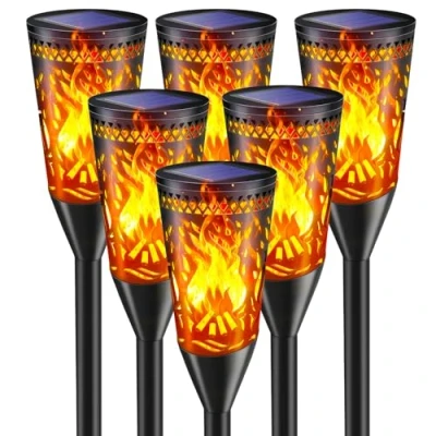 Image of Solar Lights Outdoor Garden, 2Modes Flickering Dancing Flame Lights,IP65 Waterproof Torch Light for Outside,Pathway,Patio, Lawn,Yard Decor 6 Pack