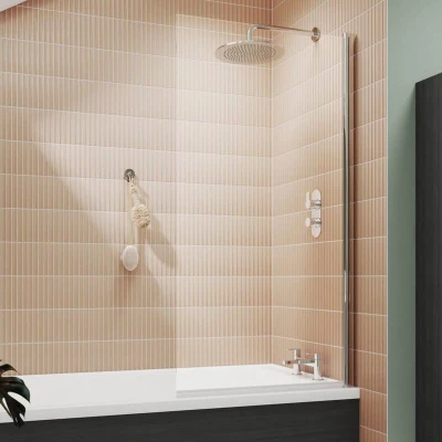 Image of Nuie Pacific Square Hinged Bath Screen 1430mm H x 790mm W 6mm Glass