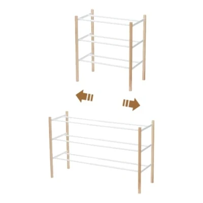 Image of Yamazaki 3518 PLAIN 3 Tiered Extendable Shoe Rack, white, Steel/Wood, Minimalist, 41～70 x 25 45.5 cm