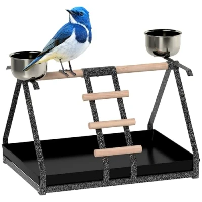 Image of PawHut Portable Parrot Macaw Bird Play Stand Training Playground w/Wood Perch Ladder Feeder Removable Tray
