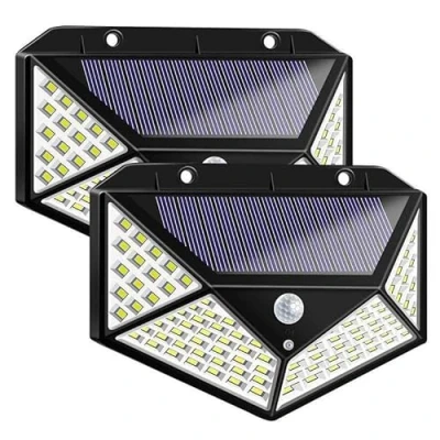 Image of Rheme Led Solar Powered Motion Sensor Wall Light Waterproof Security Lamp for Outdoor Garden Pathway (2 x 100 LED)