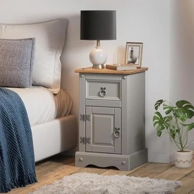 Image of Mercers Furniture Trade Corona Grey Wax Bedside 1 Door Drawer Pot Cupboard