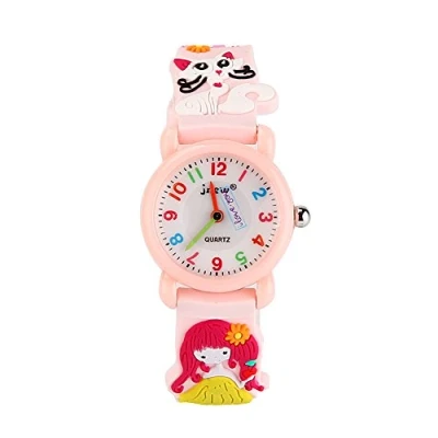 Image of ele ELEOPTION Children&#039;s Watch Waterproof 3D Cute Cartoon Design Round Dial Silicone Rubber Jelly Color Band Quartz Wristwatch for Little Xmas Girls Boy Kids Children (Girl &amp; Cat, Pink)