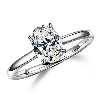 Image of 1.5CT Oval Cut Moissanite Engagement Rings for Women, White Gold Sterling Silver, Created