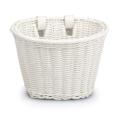 Image of tinysiry Kids Bike Basket Handwoven Cycle for Kids, Bicycle Girls Boys, Handlebar Front Replacement, Hand Woven Children Wicker White