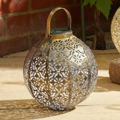 Image of Smart Garden Damasquette Solar Powered LED Silhouette Lantern Gold 18cm