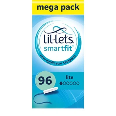 Image of Lil Lets Non Applicator Lite Tampons X 96, (6 Packs of 16 Tampons), for Light Flow, 1 Droplet, Plant Based, SmartFit™ App Tampon