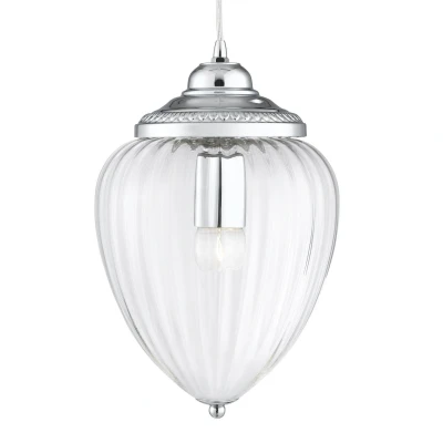 Image of Pineapple 1 Light Pendant Chrome Ribbed Glass Shade, E27