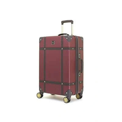 Image of Rock Vintage 67cm Suitcase Retro 8 Wheel Spinner Luggage Burgundy