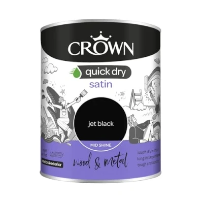 Image of Crown Quick Dry Satin Paint Jet Black Int/Ext Wood, Metal