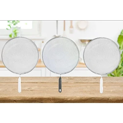 Image of Shop4allsorts Set Of 3 Splatter Guards Frying Pan Screen Hot Cooking Oil Guard Steel Mesh Saucepan Cover 24cm