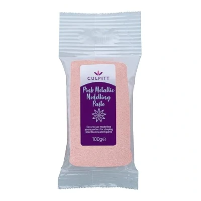 Image of CULPITT Metallic Food Modelling Paste, Sugar Paste for Celebration Cake Models, Flowers, Leaves, &amp; Floral Gums Sets Hard a Shimmering Finish Pink 100g