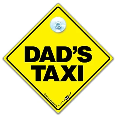 Image of Dad&#039;s Taxi, Taxi Car Sign, Dads Yellow Text, Baby on Board Bumper Sticker, Board, Decal, Signs, Road Sign