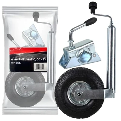Image of Xtremeauto Pneumatic Jockey Wheel Heavy Duty With Clamp Trailer Clamp, Replacement 48mm Wheel, For Caravan, Horse Box &amp;